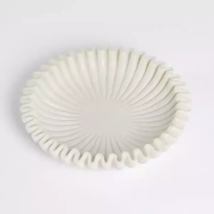 Decorative Bowls & Jars>Kirklands Home Faux Marble Scalloped Decorative Bowl White