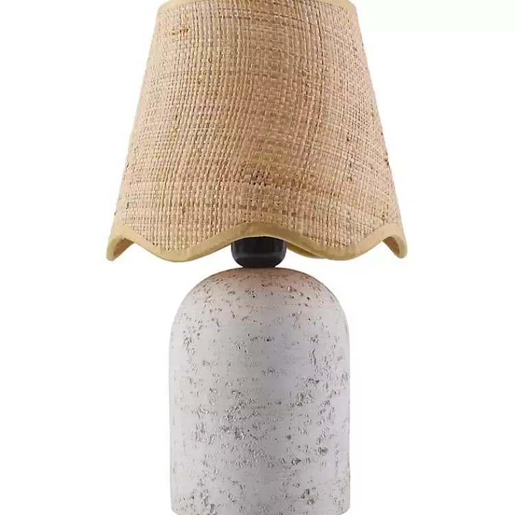 Kirklands Home Faux Stone Table Lamp with Scalloped Shade White New