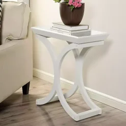 Kirklands Home Fir Wood Curved Tray C-Table White