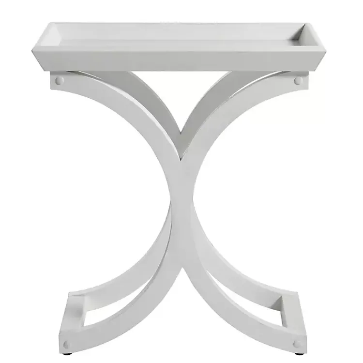 Kirklands Home Fir Wood Curved Tray C-Table White