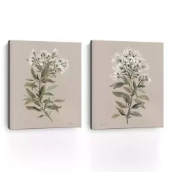 Kirklands Home White Floral Stem Canvas Art Prints, Set of 2 Discount