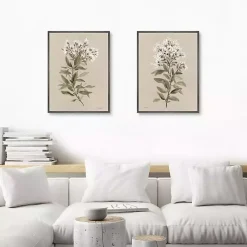 Kirklands Home White Floral Stems Framed Canvas Prints, Set of 2 New