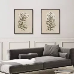 Kirklands Home White Floral Stems Framed Canvas Prints, Set of 2 New