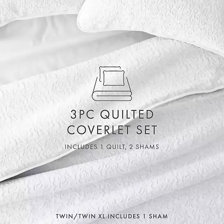 Kirklands Home Floral Stitch 3-pc. Queen Quilt Set White Outlet