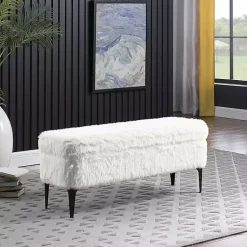 Kirklands Home Fur Storage Bench White Hot