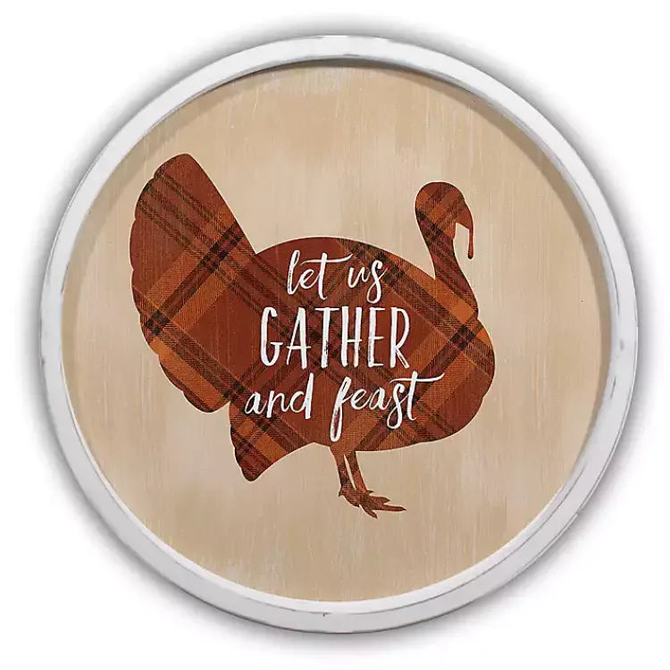 Fall>Kirklands Home Gather & Feast Plaid Wall Plaque White