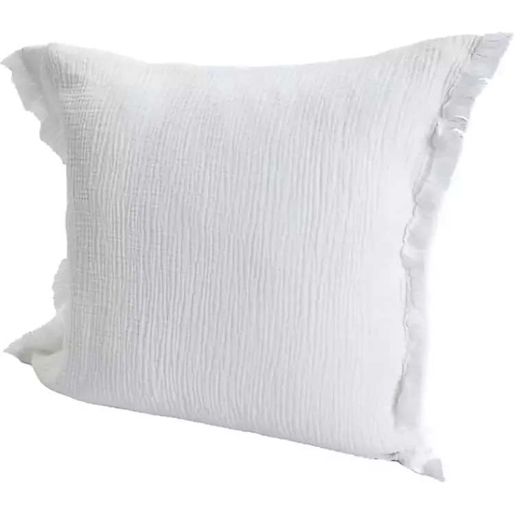 Pillows>Kirklands Home Gauze Organic Fringe Throw Pillow White