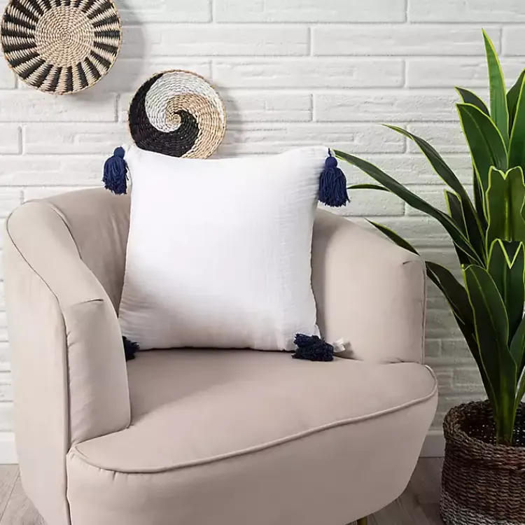 Pillows>Kirklands Home Gauze Organic Tassel Throw Pillow White