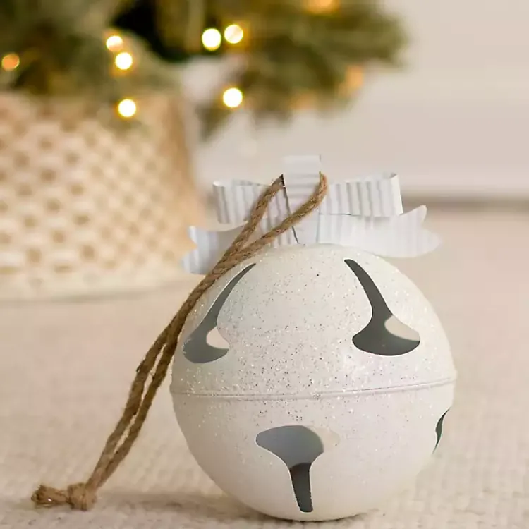 Christmas Decorations>Kirklands Home Glitter Metal Bell Ornament, 12 in. White