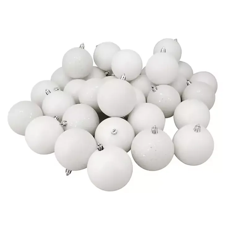Christmas Ornaments>Kirklands Home Glitter Shatterproof Ornaments, Set of 60 White