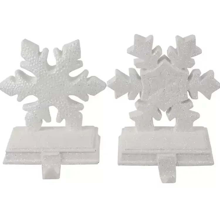 Christmas Stockings & Stocking Holders>Kirklands Home Glitter Snowflake Stocking Holders, Set of 2 White