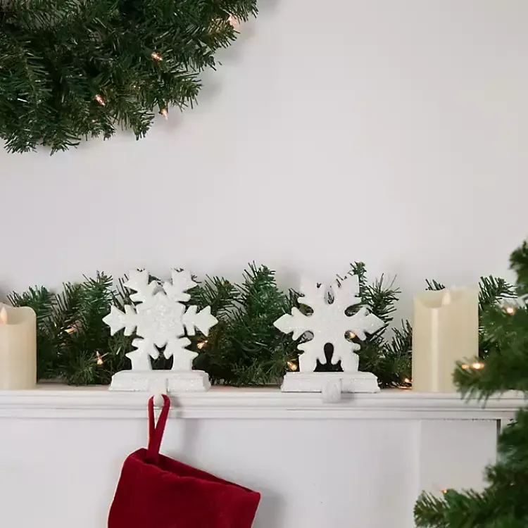 Christmas Stockings & Stocking Holders>Kirklands Home Glitter Snowflake Stocking Holders, Set of 2 White
