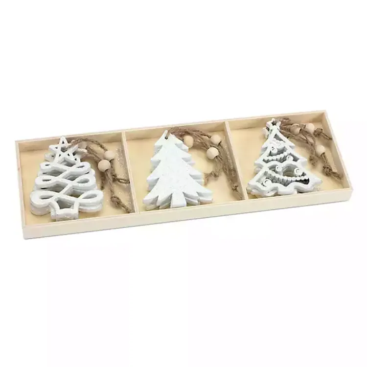 Christmas Ornaments>Kirklands Home Glitter Trees Christmas Ornaments, Set of 9 White