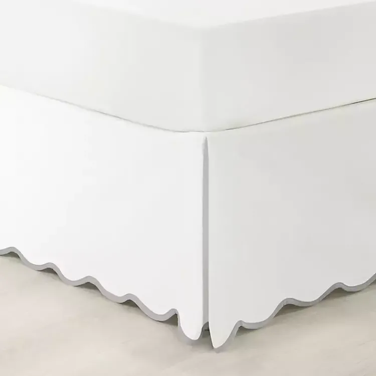 Kirklands Home White Gray Scalloped Coastal Queen Bed Skirt Discount