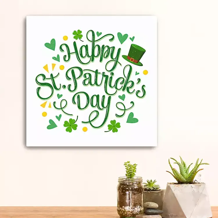 St Patricks Day Decorations>Kirklands Home Happy St. Patrick's Day Canvas Art Print White