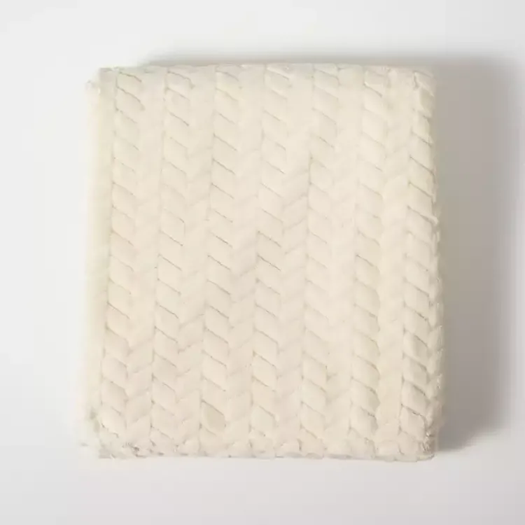 Blankets & Throws>Kirklands Home Heavenly Herringbone Plush Throw White