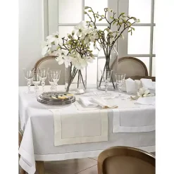 Kirklands Home Hemstitched Linen Oblong Runner White Hot