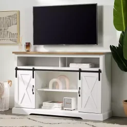 Kirklands Home Highboy Sliding Barn Door Media Cabinet White
