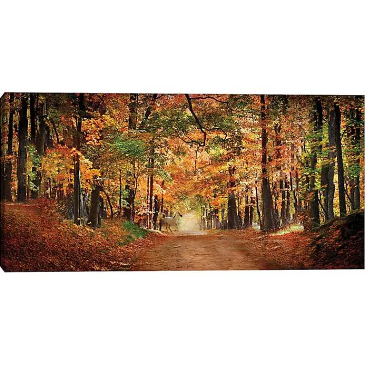 Kirklands Home White Horse In Autumn Canvas Art Print Orange Clearance