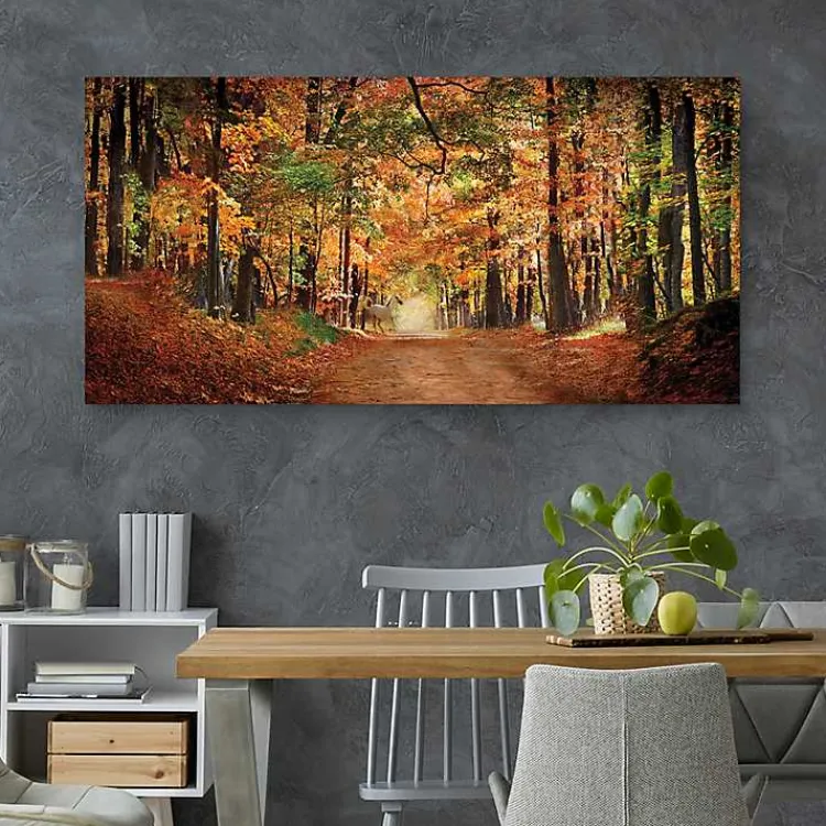 Kirklands Home White Horse In Autumn Canvas Art Print Orange Clearance