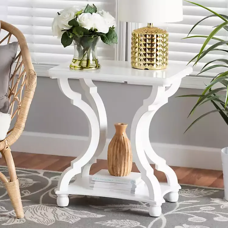 Kirklands Home Hourglass Wood Accent Table White