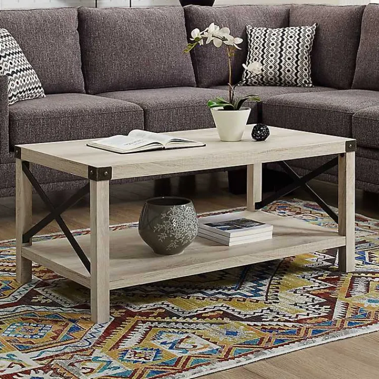 Kirklands Home Industrial X-Frame Coffee Table White Outlet