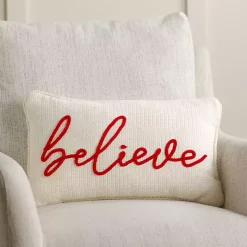 Pillows>Kirklands Home White Knit Believe Lumbar Pillow