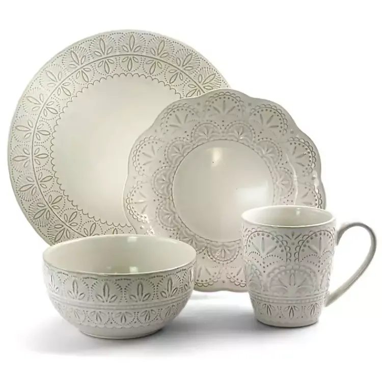 Kirklands Home Lace Embossed 16-pc. Dinnerware Set White Hot