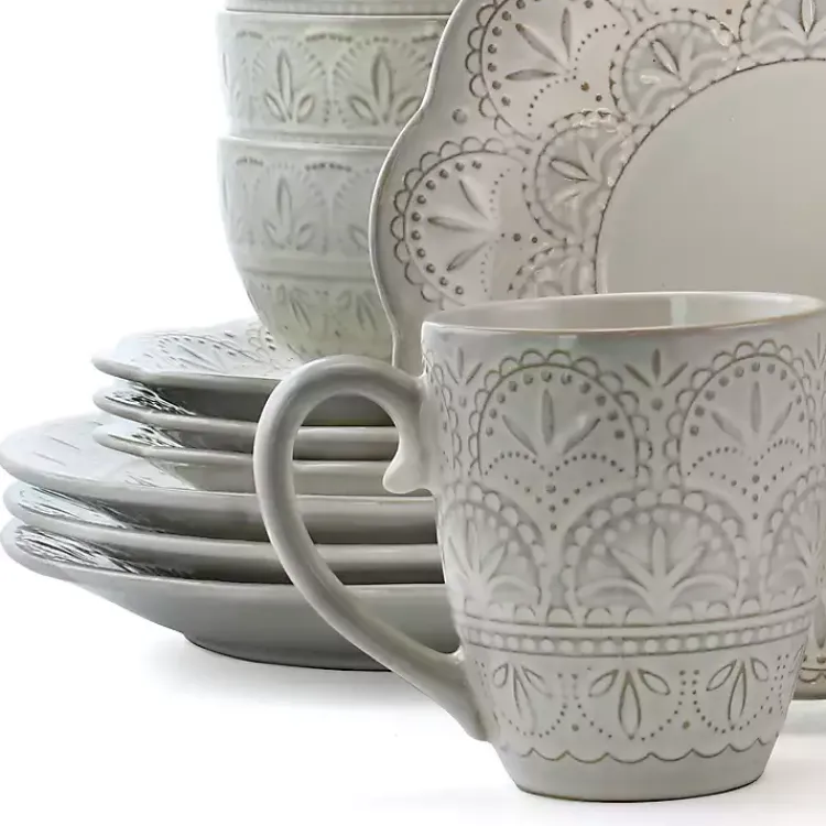 Kirklands Home Lace Embossed 16-pc. Dinnerware Set White Hot