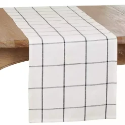 Kirklands Home Large Plaid Long Table Runner, 72 in. White Sale