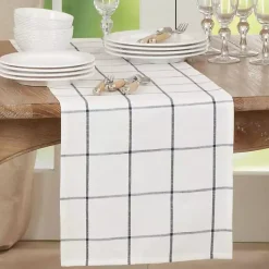 Kirklands Home Large Plaid Long Table Runner, 72 in. White Sale