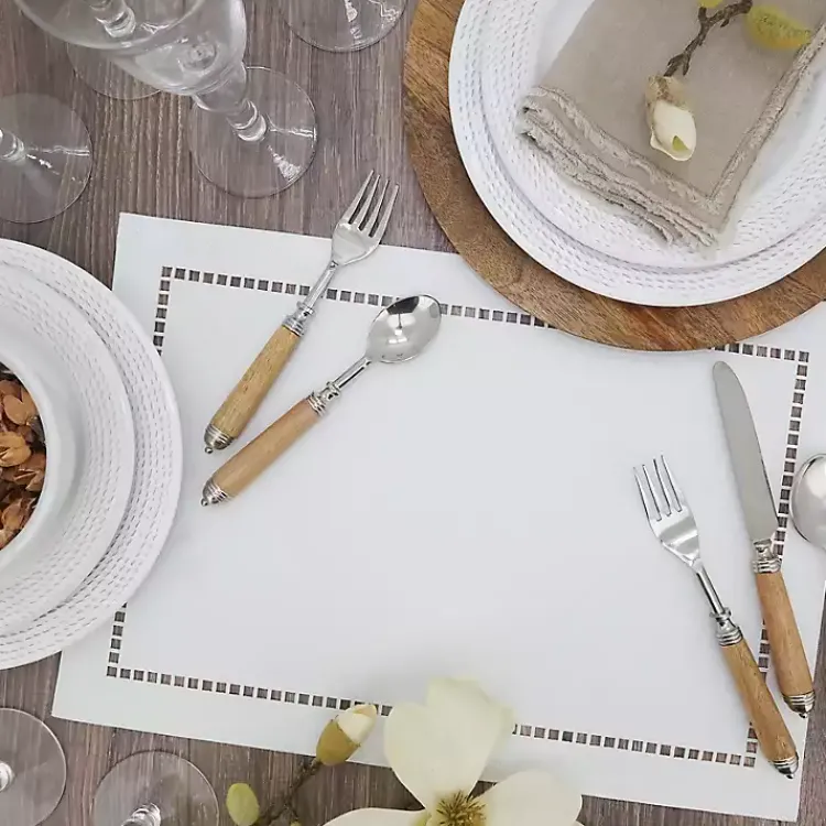 Kirklands Home Laser-Cut Hemstitch Placemats, Set of 4 White New