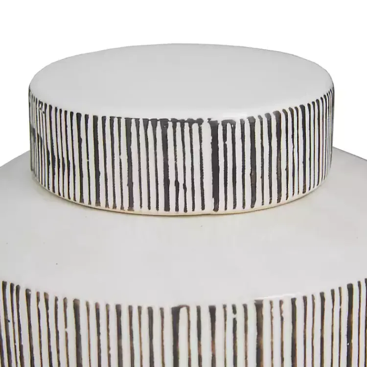 Decorative Bowls & Jars>Kirklands Home White Lined Ceramic Jars, Set of 2