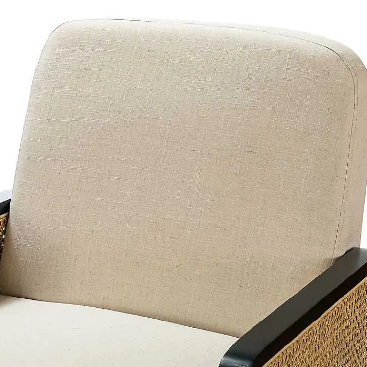 Kirklands Home White Linen and Rattan Accent Chair Ivory Hot