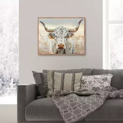 Kirklands Home Longhorn Framed Canvas Art Print White Clearance