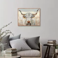 Kirklands Home Longhorn Framed Canvas Art Print White Clearance