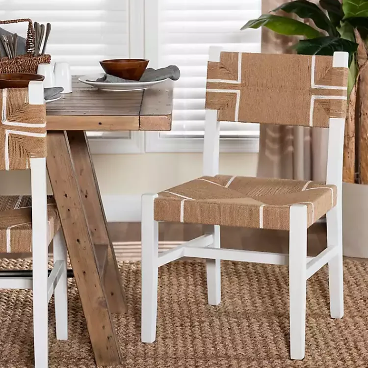Kirklands Home White Mahogany Woven Talli Dining Chair Tan Hot