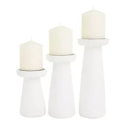 Candle Holders>Kirklands Home Mango Wood 3-pc. Pillar Candle Holder Set White