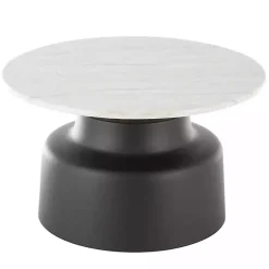 Kirklands Home Marble & Black Metal Pedestal Coffee Table White