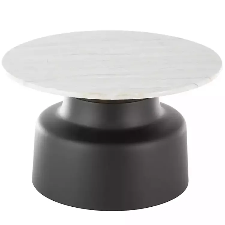Kirklands Home Marble & Black Metal Pedestal Coffee Table White