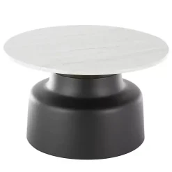 Kirklands Home Marble & Black Metal Pedestal Coffee Table White