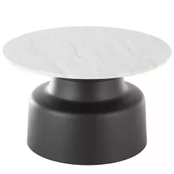 Kirklands Home Marble & Black Metal Pedestal Coffee Table White