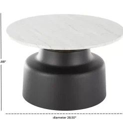 Kirklands Home Marble & Black Metal Pedestal Coffee Table White