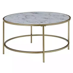 Kirklands Home White Marble & Metal Round Coffee Table Gold New