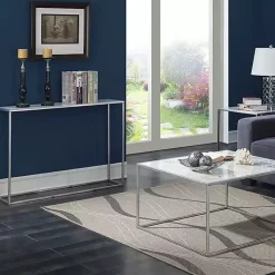 Kirklands Home White Marble & Metal Slim Console Table Silver Outlet