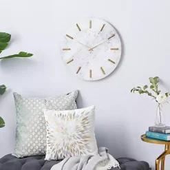Kirklands Home White Marble and Gold Accent Wall Clock, 20 in. Online