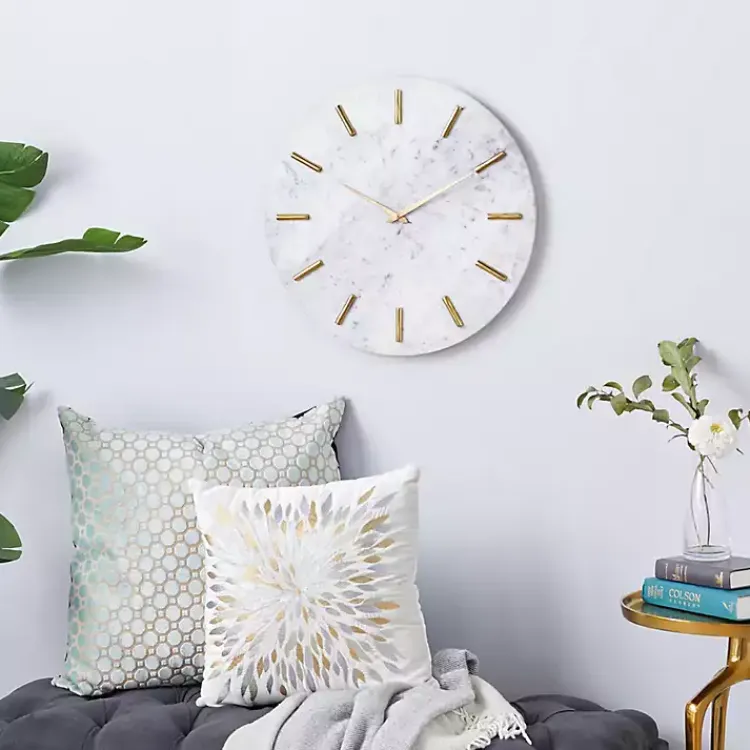 Kirklands Home White Marble and Gold Accent Wall Clock, 20 in. Online
