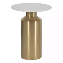 Kirklands Home Marble and Gold Cylinder Accent Table White Clearance