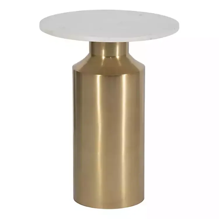 Kirklands Home Marble and Gold Cylinder Accent Table White Clearance