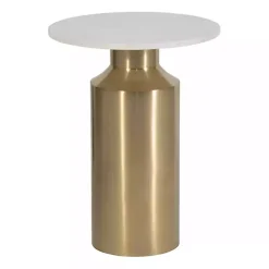 Kirklands Home Marble and Gold Cylinder Accent Table White Clearance